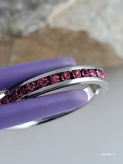 ♥️Size 8.75 Sterling Silver Swarovsky Pink Crystal Ring - Anillo De Plata