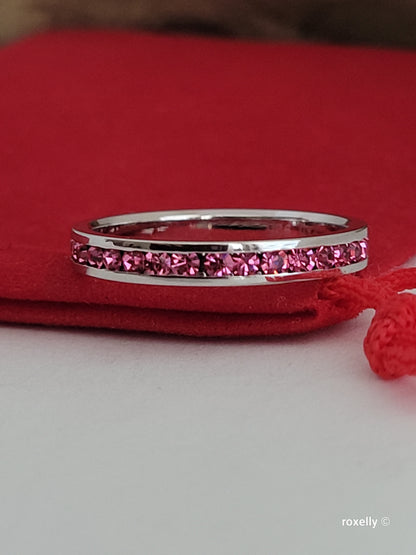 ♥️Size 8.75 Sterling Silver Swarovsky Pink Crystal Ring - Anillo De Plata