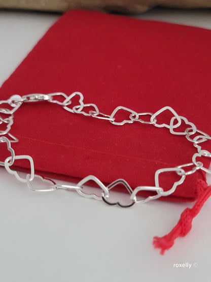♥️Sterling Silver Delicate Italian Heart-Shaped Link Bracelet, Beautiful