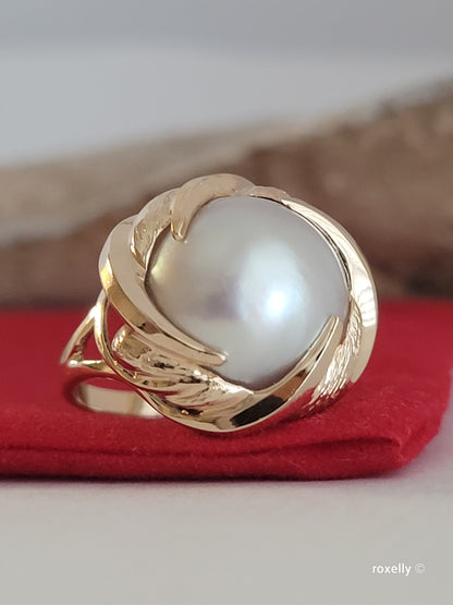 ❤️14k Size 6.75 Gorgeous Solid Yellow Gold Natural Grey Pearl Ring!