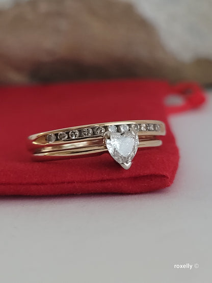 ❤️14k Size 7 Amazing Solid Yellow Gold Genuine Diamonds Two Rings (Joined)!