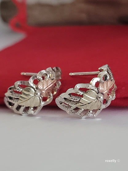 ❤️Sterling Silver and 10k Solid Gold Leaves-Shaped, Black Hills Earrings!