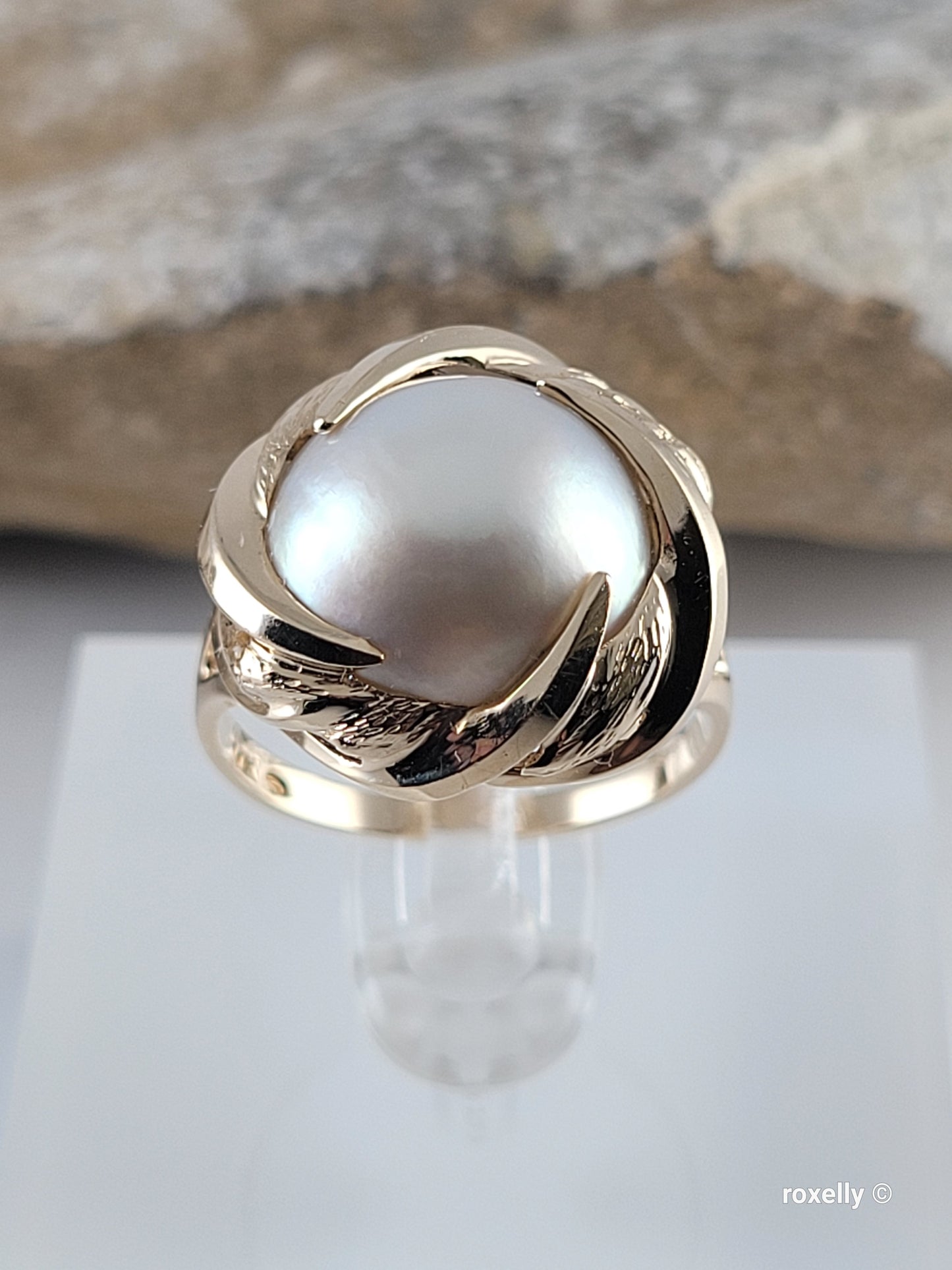 ❤️14k Size 6.75 Gorgeous Solid Yellow Gold Natural Grey Pearl Ring!