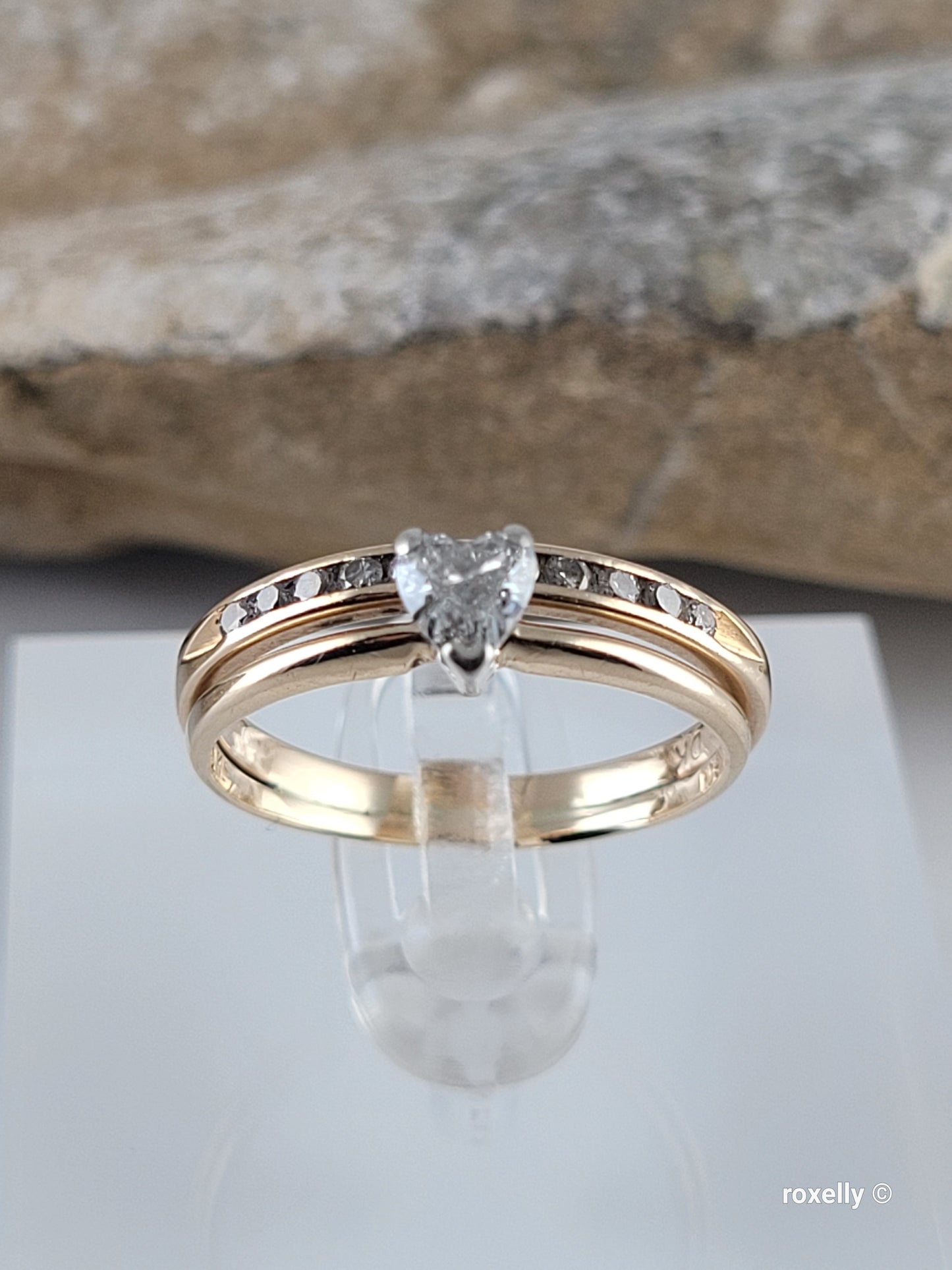 ❤️14k Size 7 Amazing Solid Yellow Gold Genuine Diamonds Two Rings (Joined)!