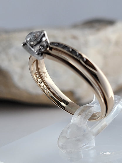 ❤️14k Size 7 Amazing Solid Yellow Gold Genuine Diamonds Two Rings (Joined)!