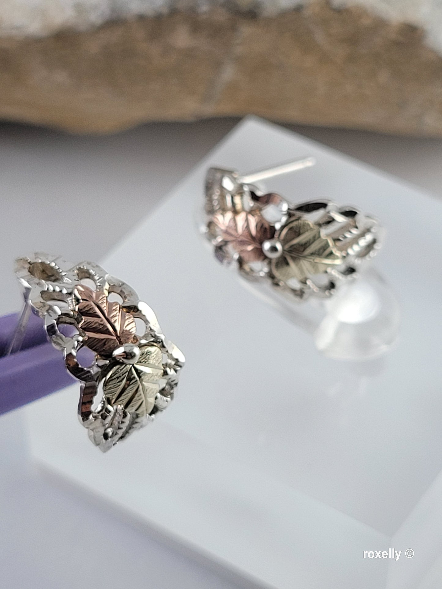 ❤️Sterling Silver and 10k Solid Gold Leaves-Shaped, Black Hills Earrings!