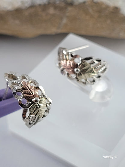❤️Sterling Silver and 10k Solid Gold Leaves-Shaped, Black Hills Earrings!