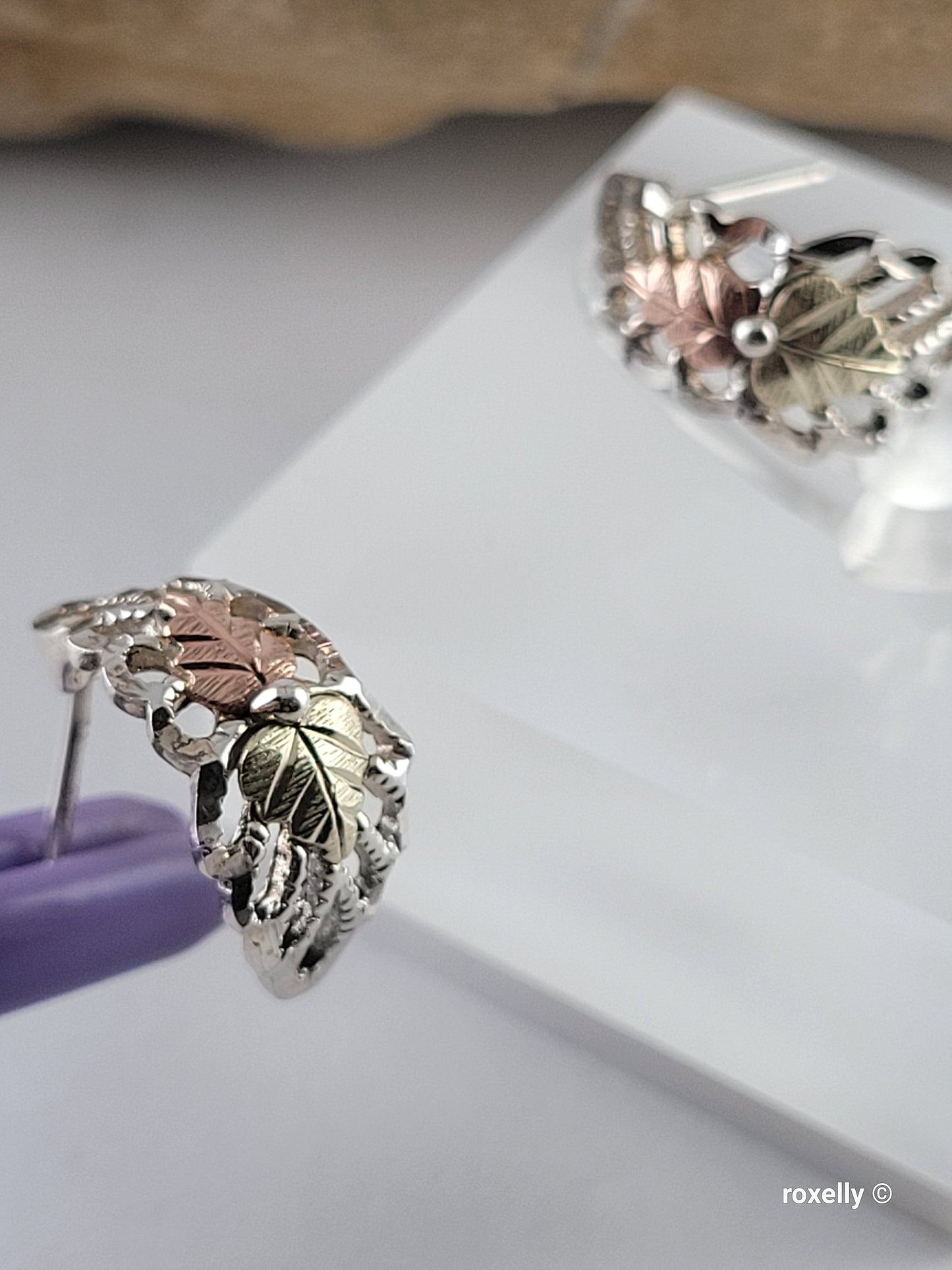 ❤️Sterling Silver and 10k Solid Gold Leaves-Shaped, Black Hills Earrings!