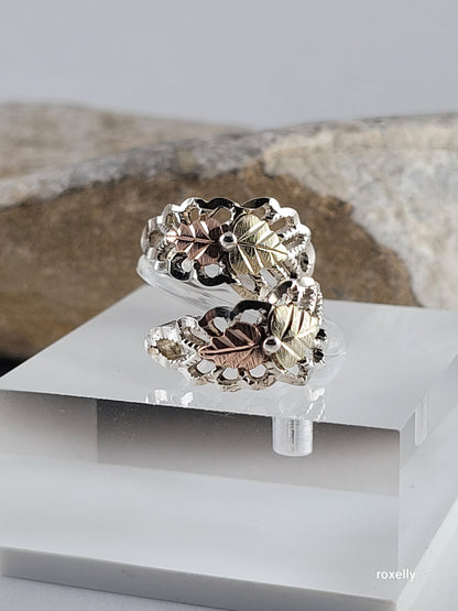 ❤️Sterling Silver and 10k Solid Gold Leaves-Shaped, Black Hills Earrings!