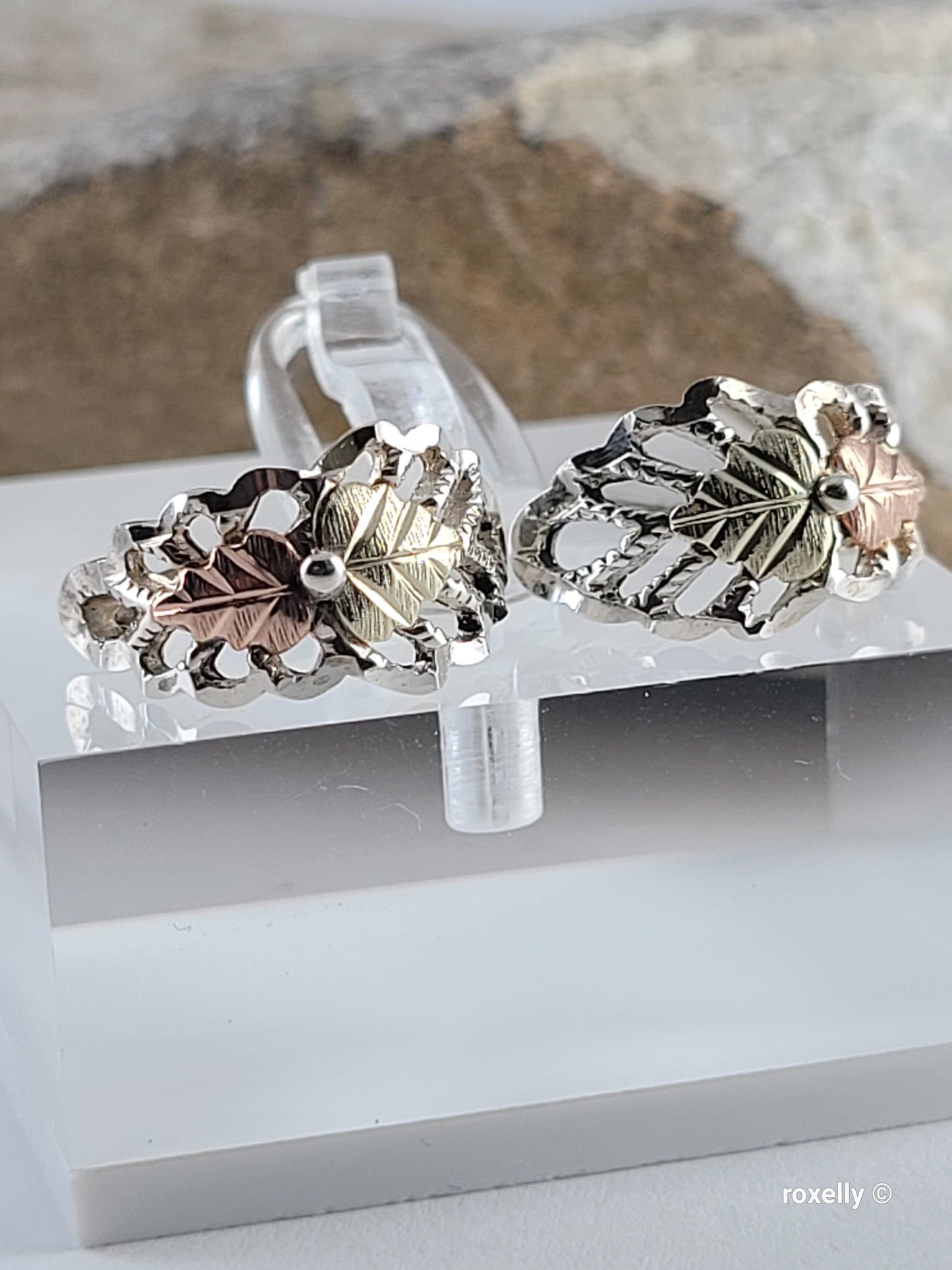 ❤️Sterling Silver and 10k Solid Gold Leaves-Shaped, Black Hills Earrings!