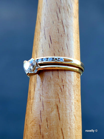 ❤️14k Size 7 Amazing Solid Yellow Gold Genuine Diamonds Two Rings (Joined)!