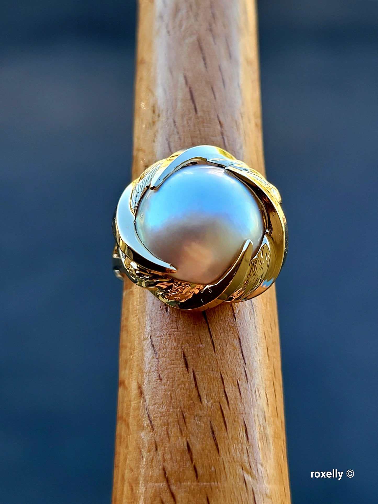 ❤️14k Size 6.75 Gorgeous Solid Yellow Gold Natural Grey Pearl Ring!