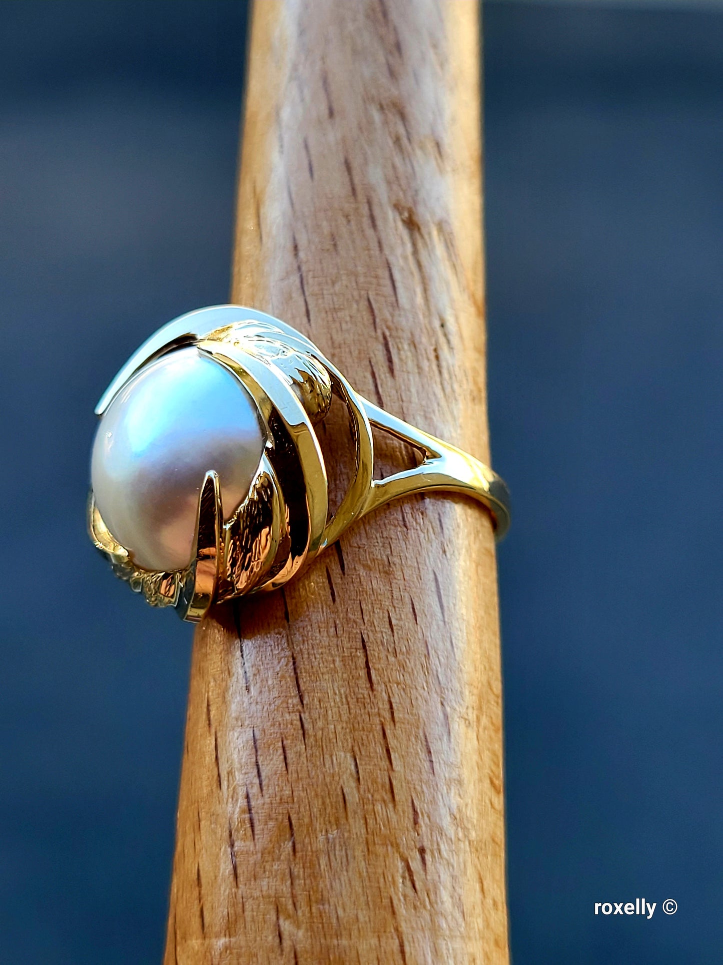 ❤️14k Size 6.75 Gorgeous Solid Yellow Gold Natural Grey Pearl Ring!