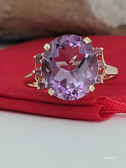 ❤️14k Size 11 Gorgeous Solid Yellow Gold Amethyst and Tourmaline Cocktail Ring!