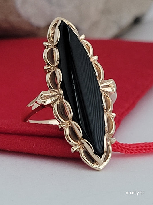 ❤️10k Size 6.25 Precious Solid Yellow Gold Onyx Cocktail Ring!