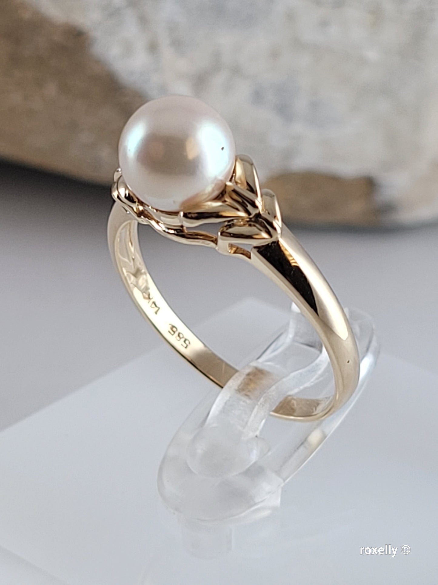 ❤️14k Size 6.75 Precious Solid Yellow Fresh-Water Pearl Ring!