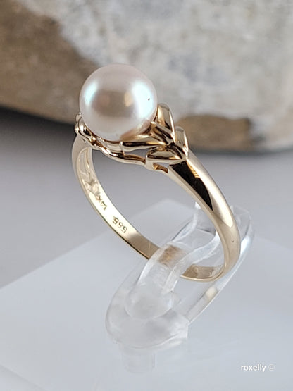 ❤️14k Size 6.75 Precious Solid Yellow Fresh-Water Pearl Ring!