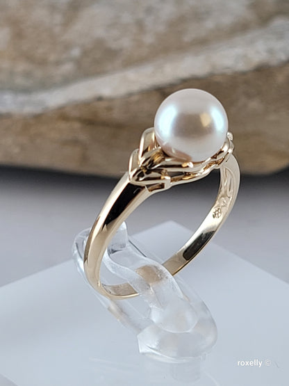 ❤️14k Size 6.75 Precious Solid Yellow Fresh-Water Pearl Ring!
