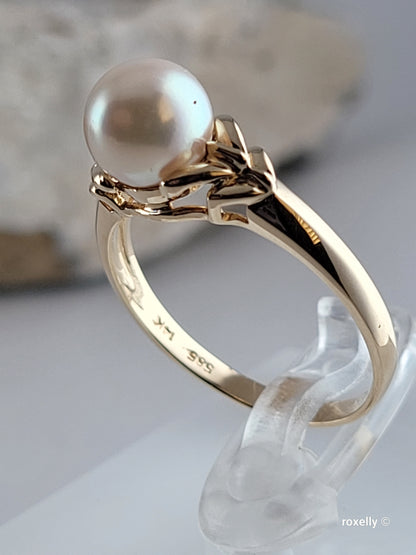 ❤️14k Size 6.75 Precious Solid Yellow Fresh-Water Pearl Ring!