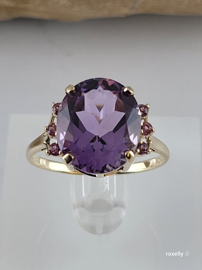 ❤️14k Size 11 Gorgeous Solid Yellow Gold Amethyst and Tourmaline Cocktail Ring!