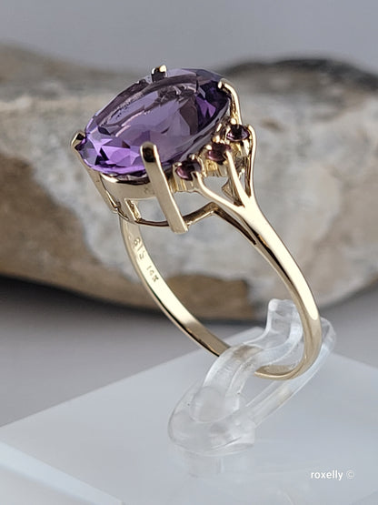 ❤️14k Size 11 Gorgeous Solid Yellow Gold Amethyst and Tourmaline Cocktail Ring!