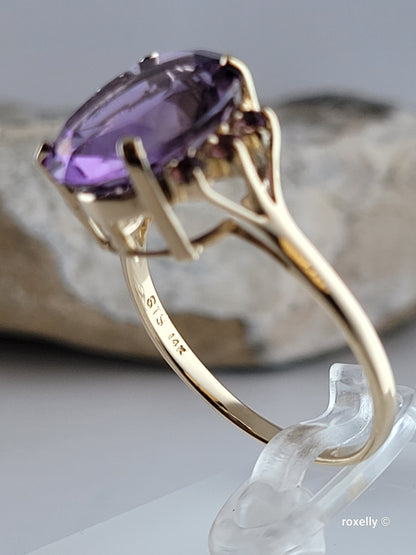 ❤️14k Size 11 Gorgeous Solid Yellow Gold Amethyst and Tourmaline Cocktail Ring!
