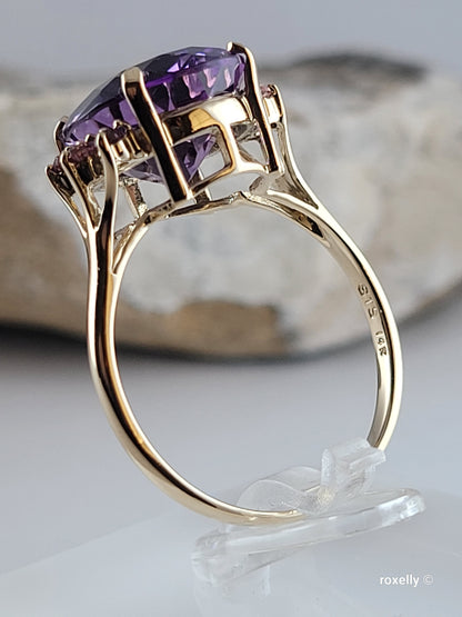 ❤️14k Size 11 Gorgeous Solid Yellow Gold Amethyst and Tourmaline Cocktail Ring!