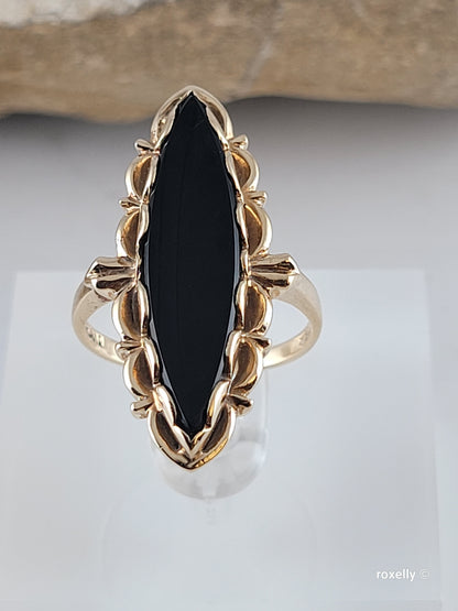 ❤️10k Size 6.25 Precious Solid Yellow Gold Onyx Cocktail Ring!