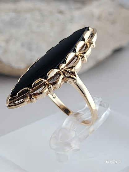 ❤️10k Size 6.25 Precious Solid Yellow Gold Onyx Cocktail Ring!