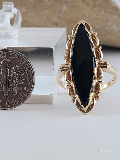 ❤️10k Size 6.25 Precious Solid Yellow Gold Onyx Cocktail Ring!