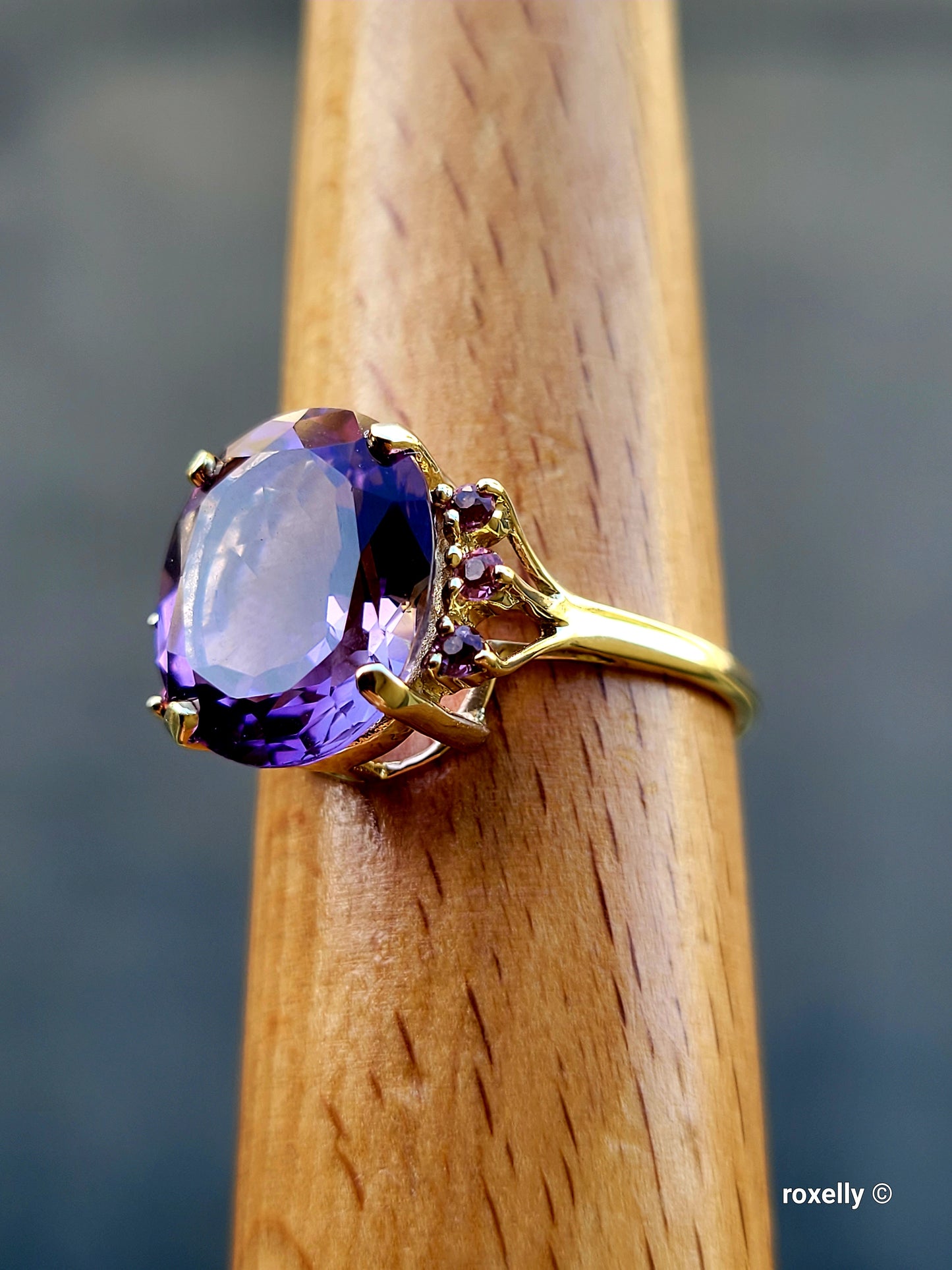 ❤️14k Size 11 Gorgeous Solid Yellow Gold Amethyst and Tourmaline Cocktail Ring!