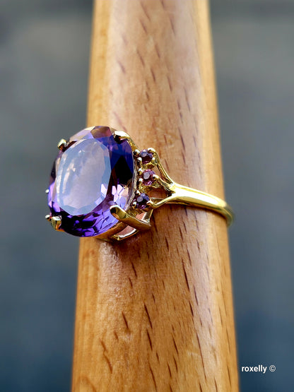 ❤️14k Size 11 Gorgeous Solid Yellow Gold Amethyst and Tourmaline Cocktail Ring!