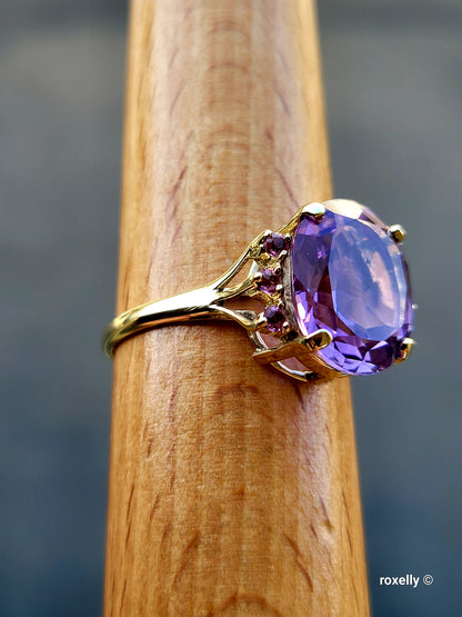 ❤️14k Size 11 Gorgeous Solid Yellow Gold Amethyst and Tourmaline Cocktail Ring!