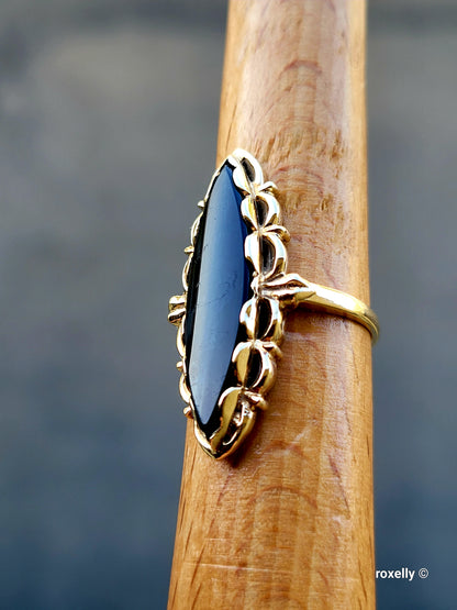 ❤️10k Size 6.25 Precious Solid Yellow Gold Onyx Cocktail Ring!