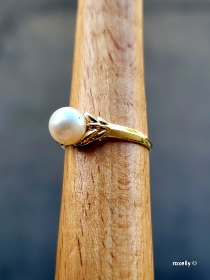 ❤️14k Size 6.75 Precious Solid Yellow Fresh-Water Pearl Ring!