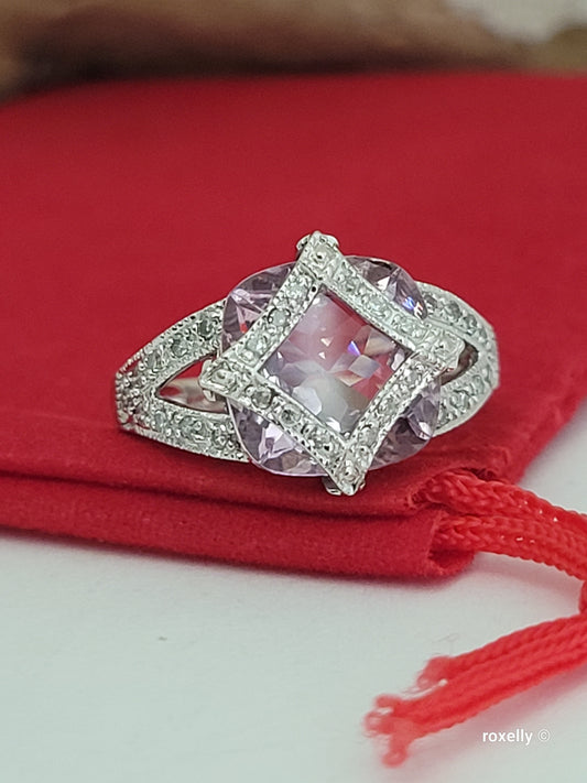 ❤️14k Size 4.75 Fancy Solid White Gold Pink Ice and Diamonds Ring!