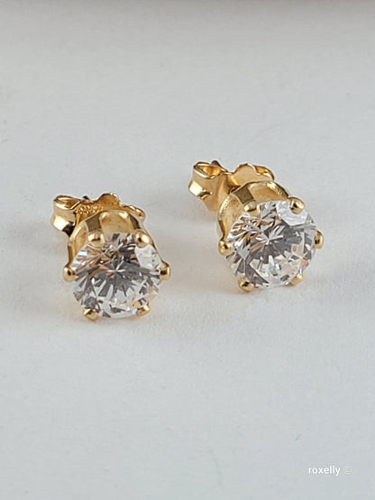 ❤️14k Beautiful Solid Yellow Gold Cubic Zirconia Solitaire Stud Earrings!
