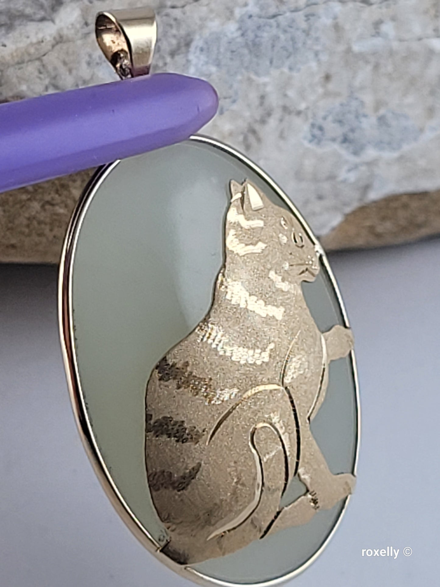 ❤️14k Precious Solid Yellow Gold Jade Cat Design Pendant!