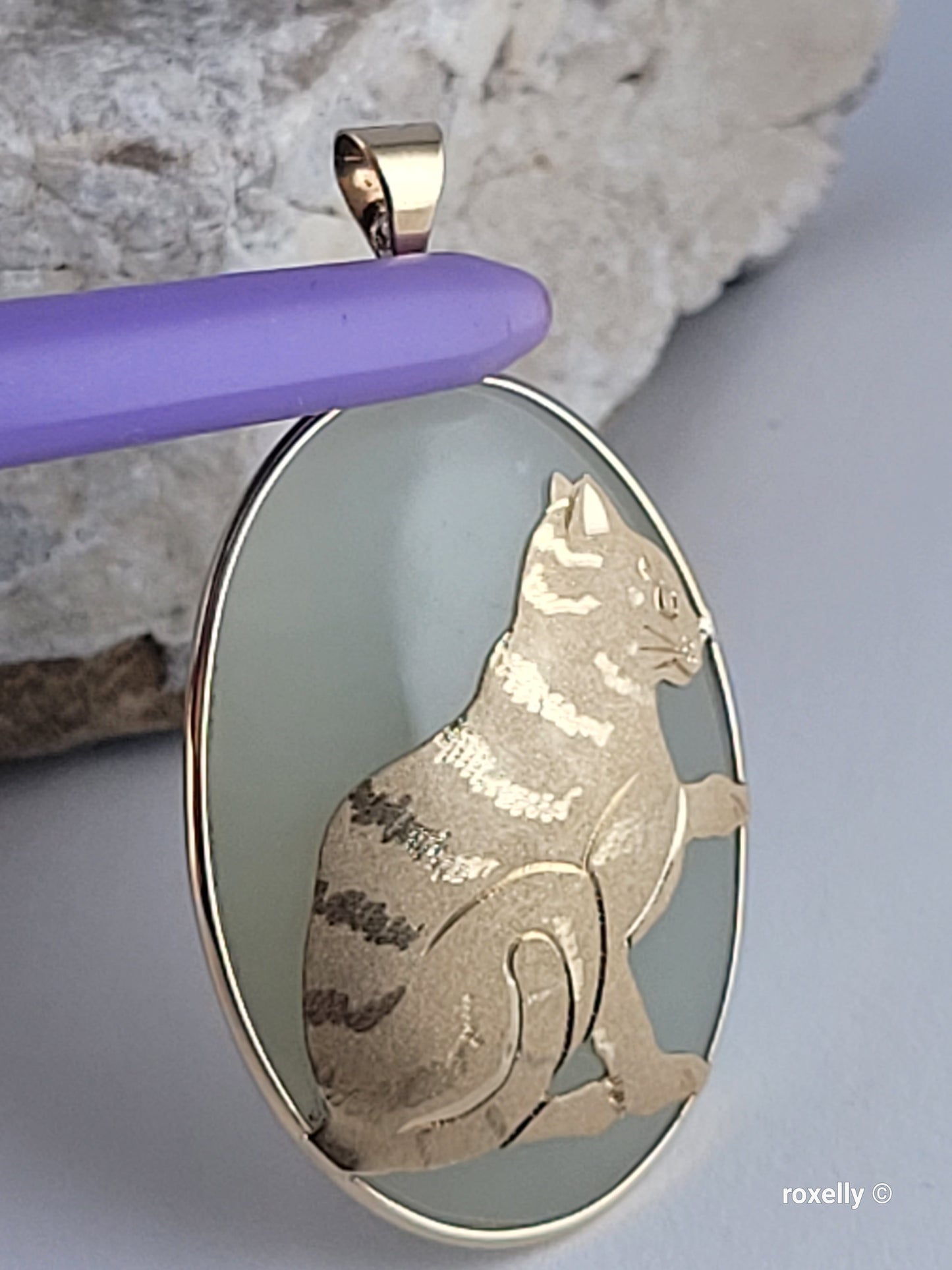 ❤️14k Precious Solid Yellow Gold Jade Cat Design Pendant!