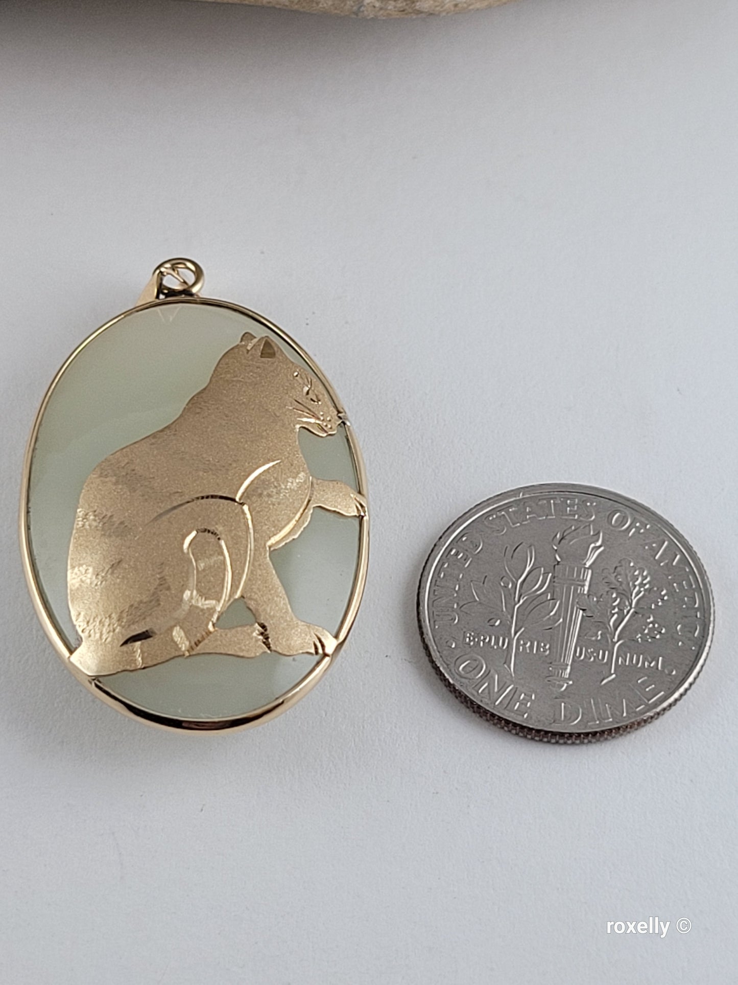 ❤️14k Precious Solid Yellow Gold Jade Cat Design Pendant!