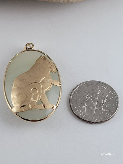 ❤️14k Precious Solid Yellow Gold Jade Cat Design Pendant!
