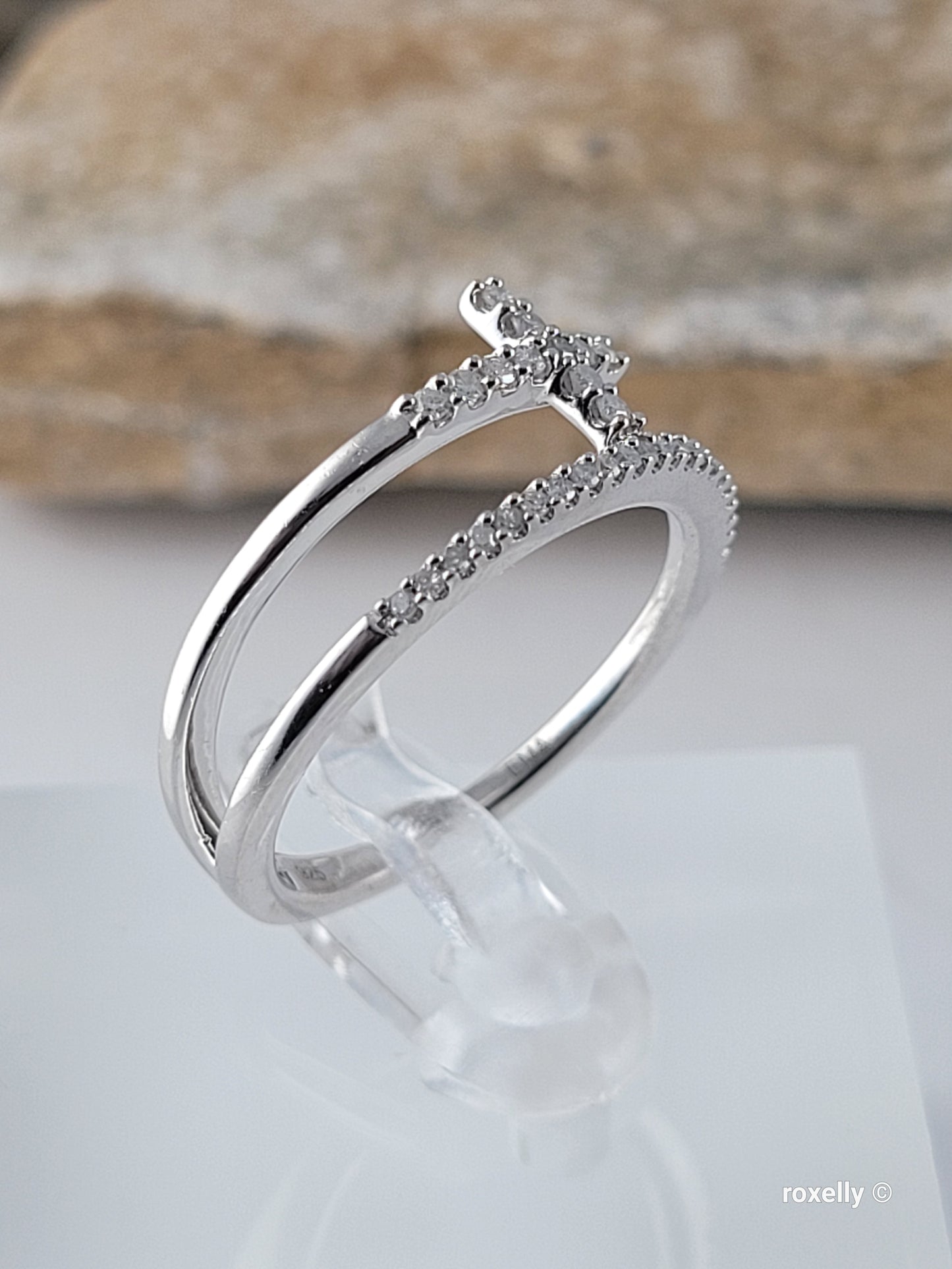 ❤️925 Size 6.75 Sterling Silver Diamond Cross Split Shank Stacked Ring!