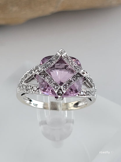 ❤️14k Size 4.75 Fancy Solid White Gold Pink Ice and Diamonds Ring!