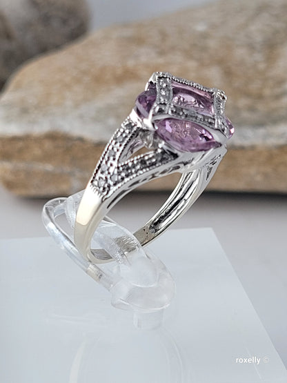 ❤️14k Size 4.75 Fancy Solid White Gold Pink Ice and Diamonds Ring!