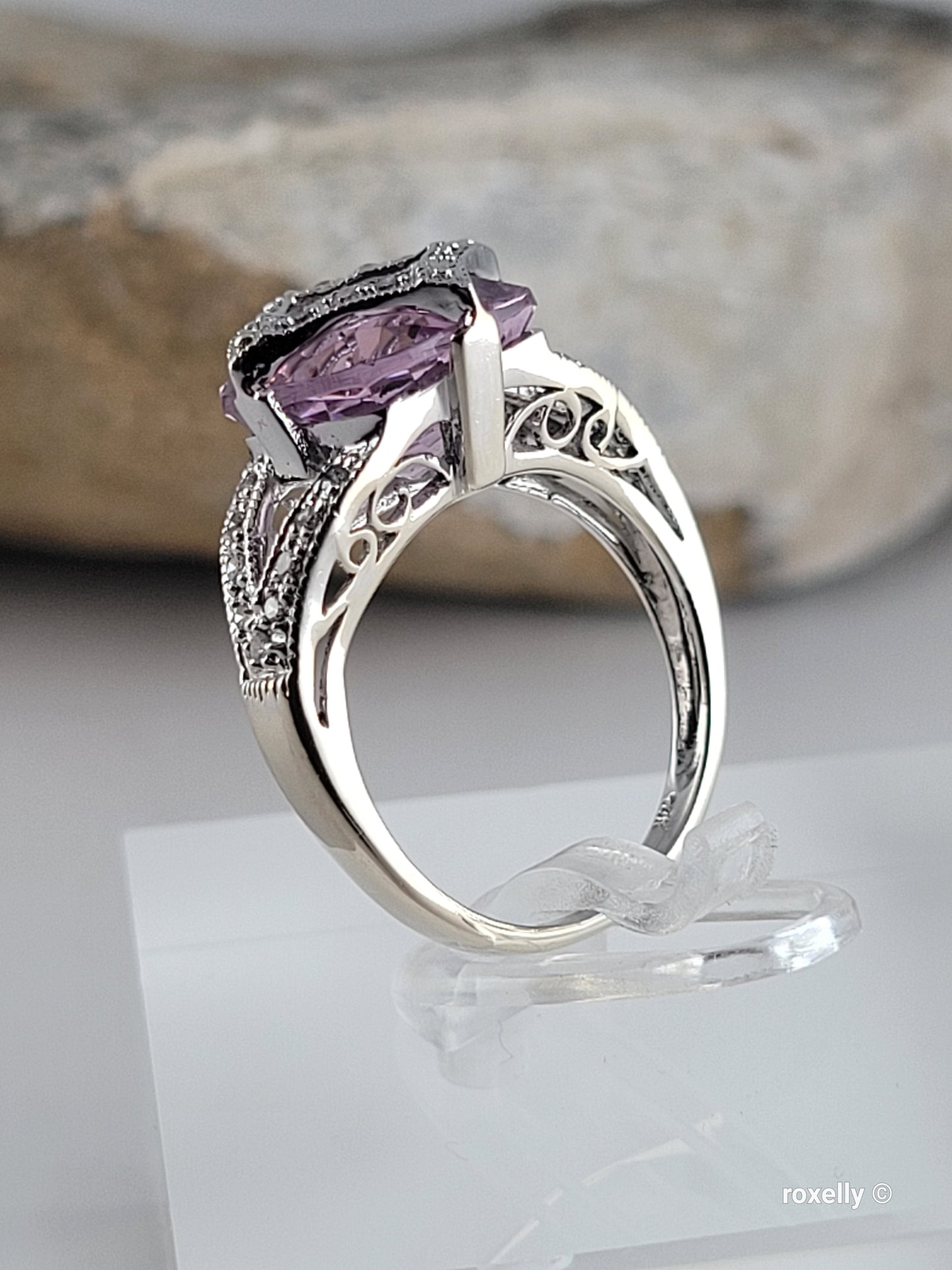 ❤️14k Size 4.75 Fancy Solid White Gold Pink Ice and Diamonds Ring!