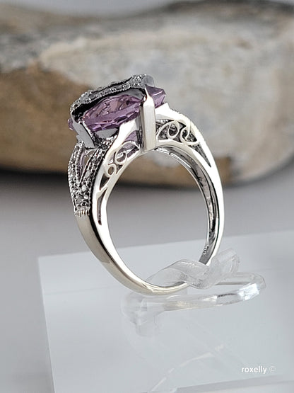 ❤️14k Size 4.75 Fancy Solid White Gold Pink Ice and Diamonds Ring!