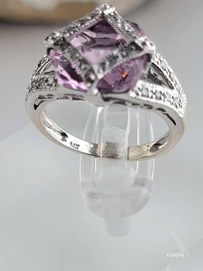 ❤️14k Size 4.75 Fancy Solid White Gold Pink Ice and Diamonds Ring!