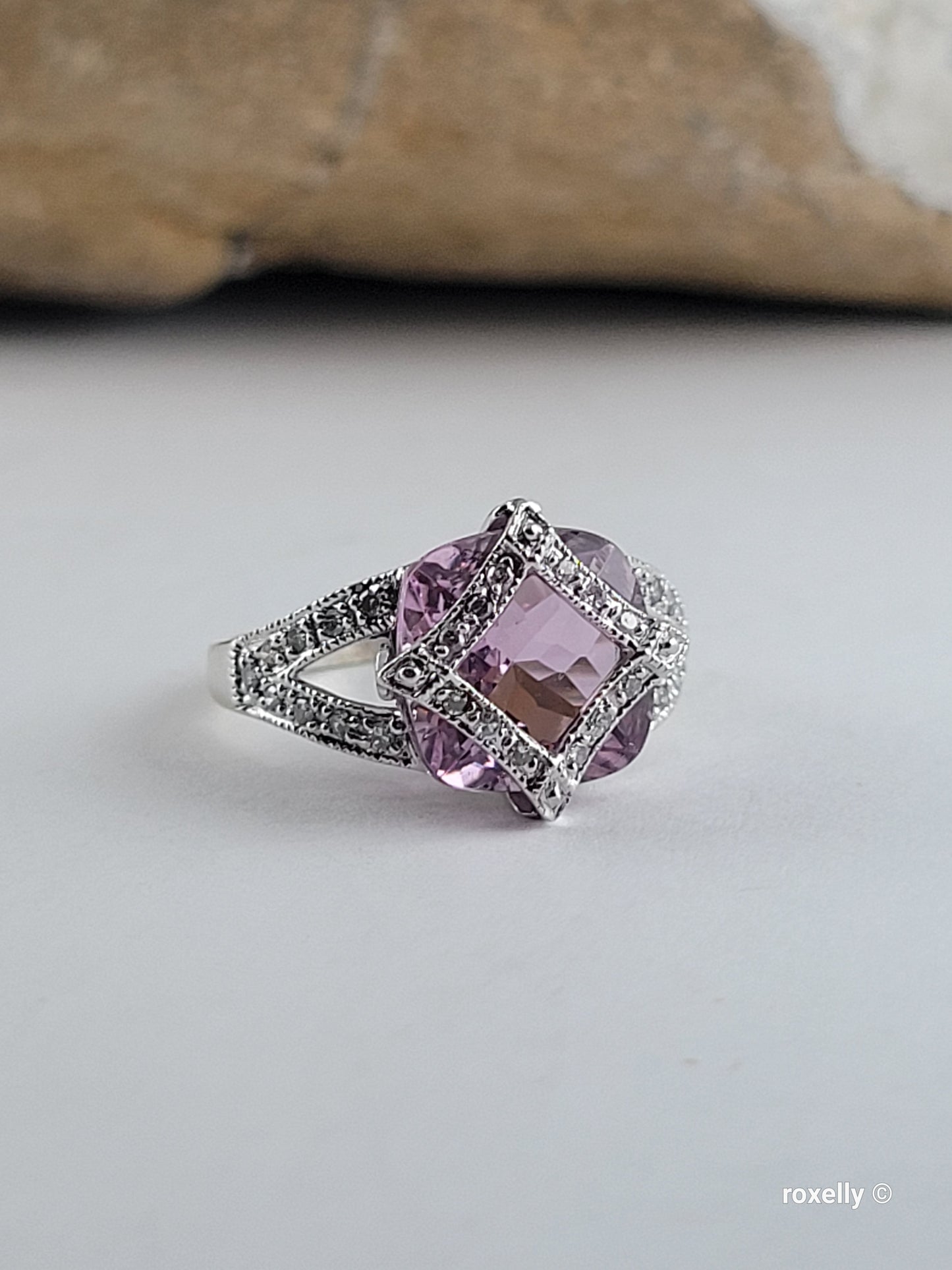 ❤️14k Size 4.75 Fancy Solid White Gold Pink Ice and Diamonds Ring!