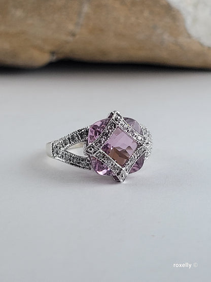 ❤️14k Size 4.75 Fancy Solid White Gold Pink Ice and Diamonds Ring!