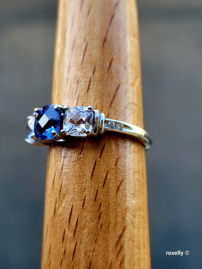 ❤️10k Size 8 Fancy Solid White Gold Sapphire and White Topaz Ring!